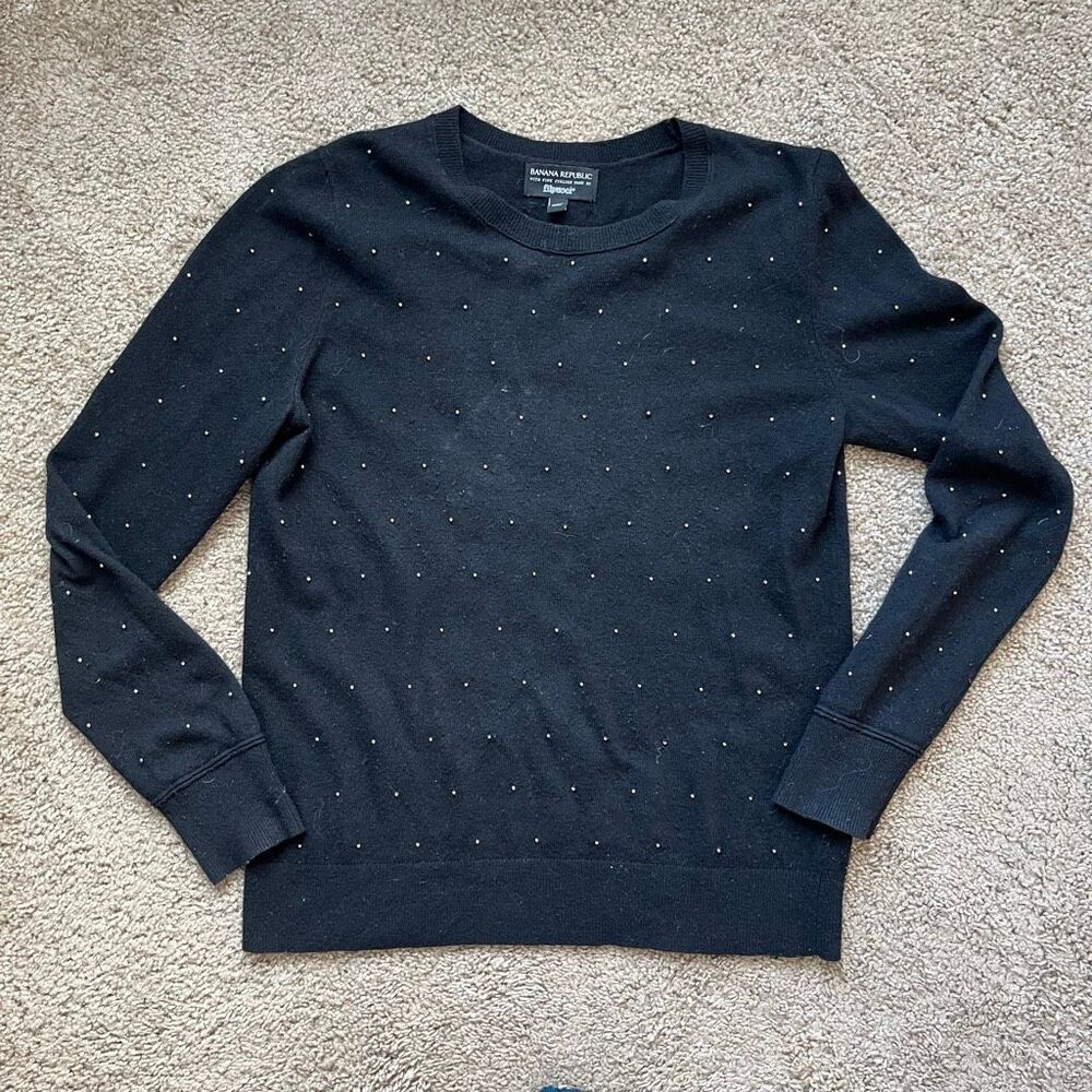 Banana Republic Black Merino Cashmere Sweater Gold Bead Filpucci L